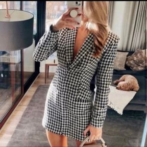 Zara* Houndstooth blazer dress with shoulder pads